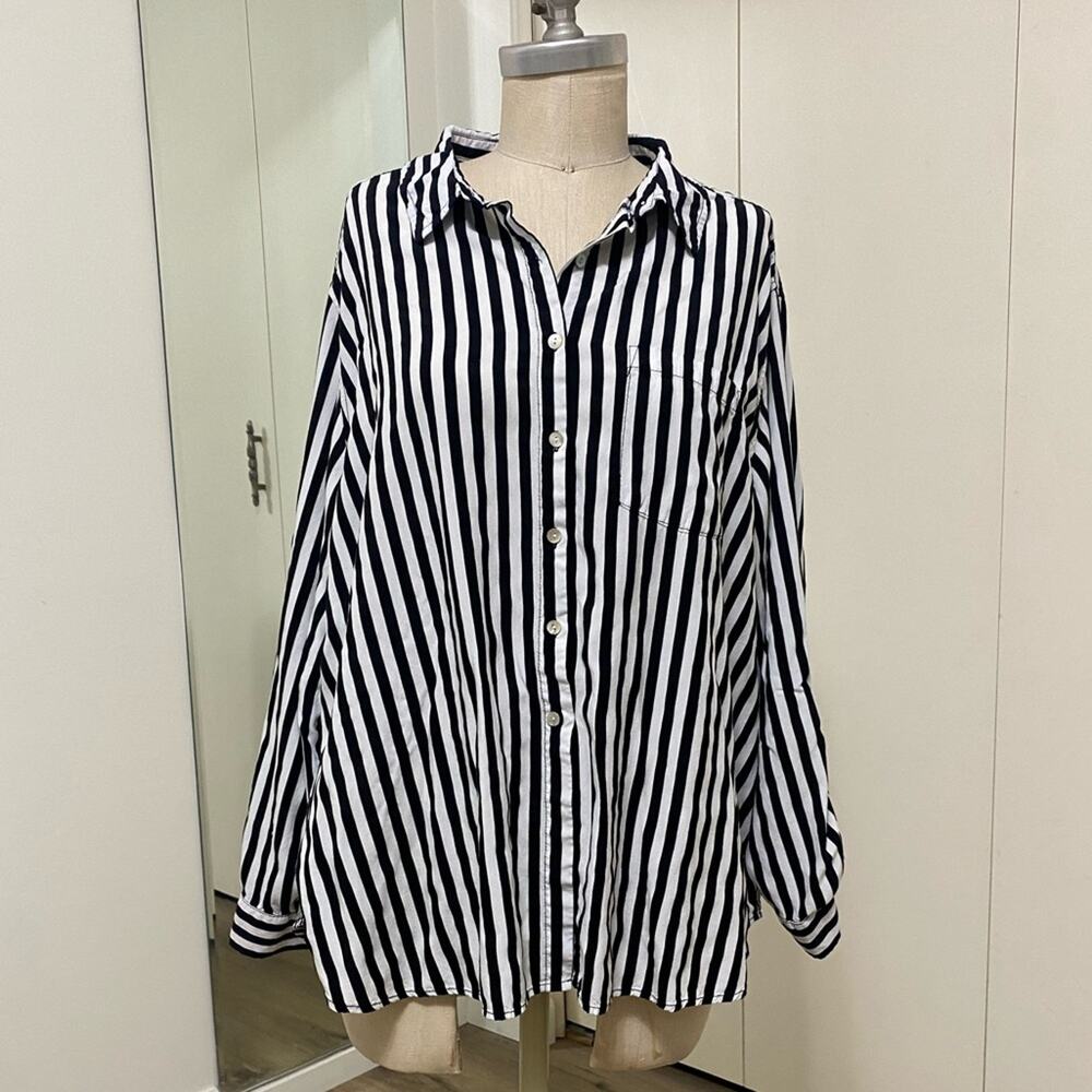 Jane and Delancey Black White Striped Button Down Shirt Women’s Plus Size 2X